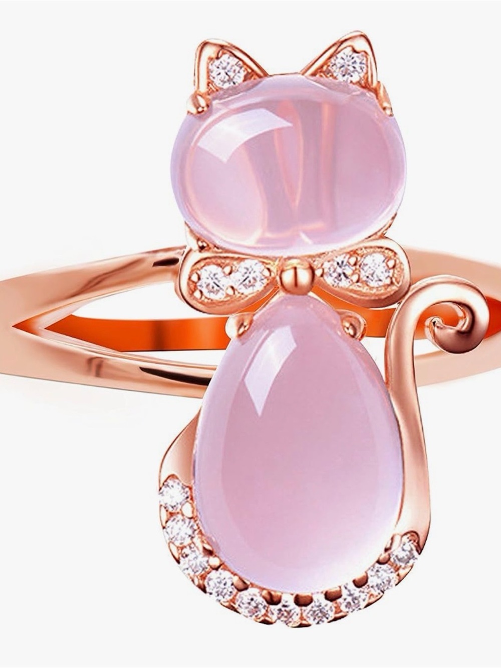 Rose Gold  Plated Cat Ring with Pink Gemstones - Unbranded costume jewelry